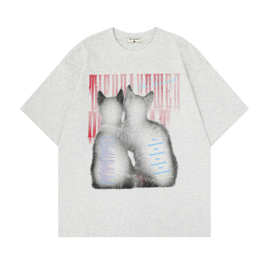 Two cats printed pure cotton t-shirts
