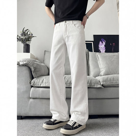 Slant Cut Flared Jeans Men Street Style Clean Fit Straight Leg Slim Flared Pants Vibe Trendy