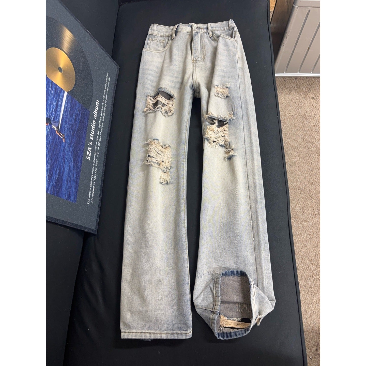 Vintage Street Style Distressed Rip-Off Denim Pants