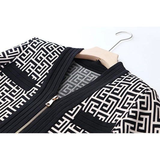 New Autumn Spring Elegant Texture Pattern Elastic Knitted Casual Women 2 Pieces Skirt Sets Sweater Jacket Suits