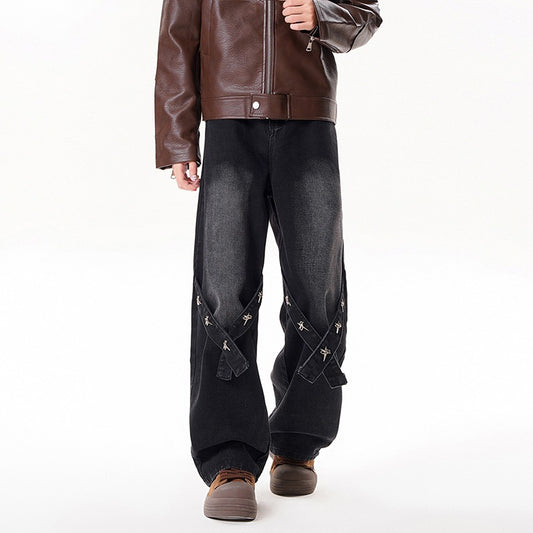 Relaxed Straight Leg Jeans Men Long Pants