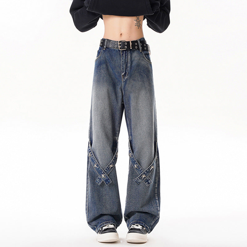 Relaxed Straight Leg Jeans Men Long Pants