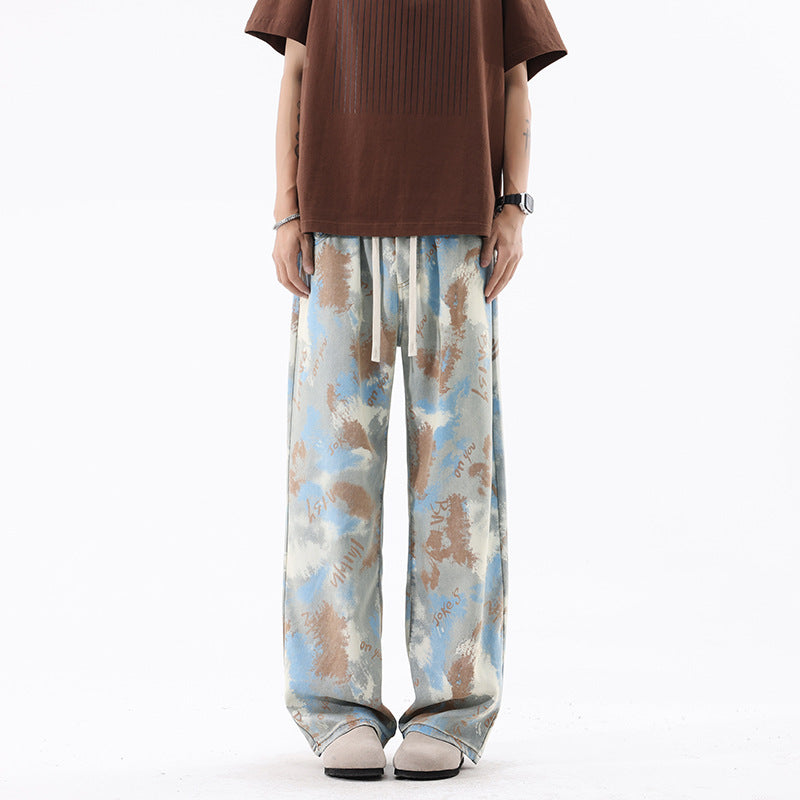 INS Streetwear Loose Patterned Lyocell Ice Silk Jeans