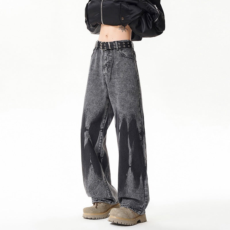 Dye-Printed Street-Style Denim Pants for Men