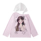 Star Print Top with Color-Block Hooded Long Sleeves