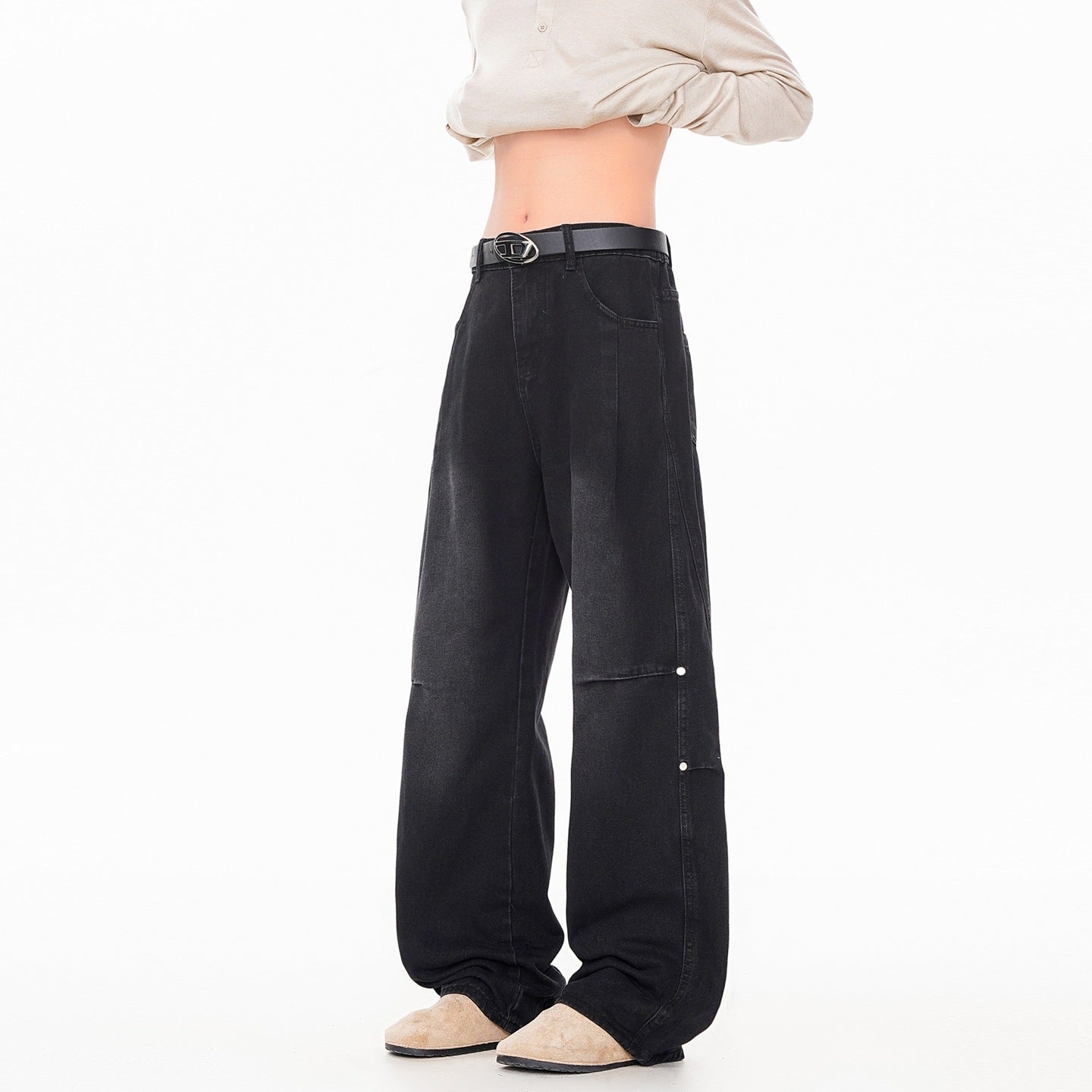 Streetwear Lightning Pattern Washed Denim Pants