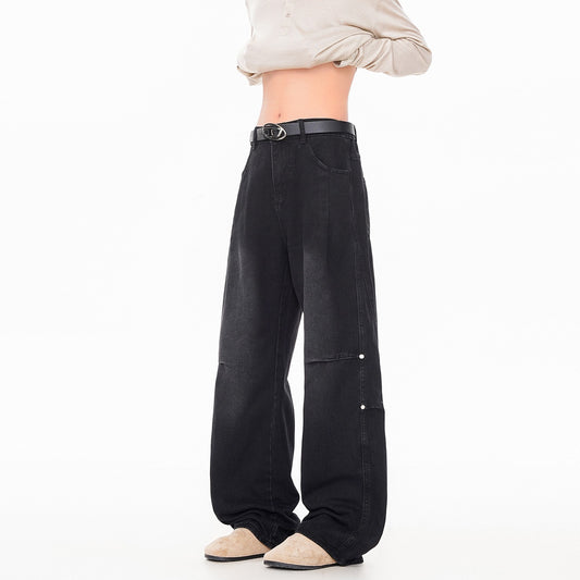 Streetwear Lightning Pattern Washed Denim Pants