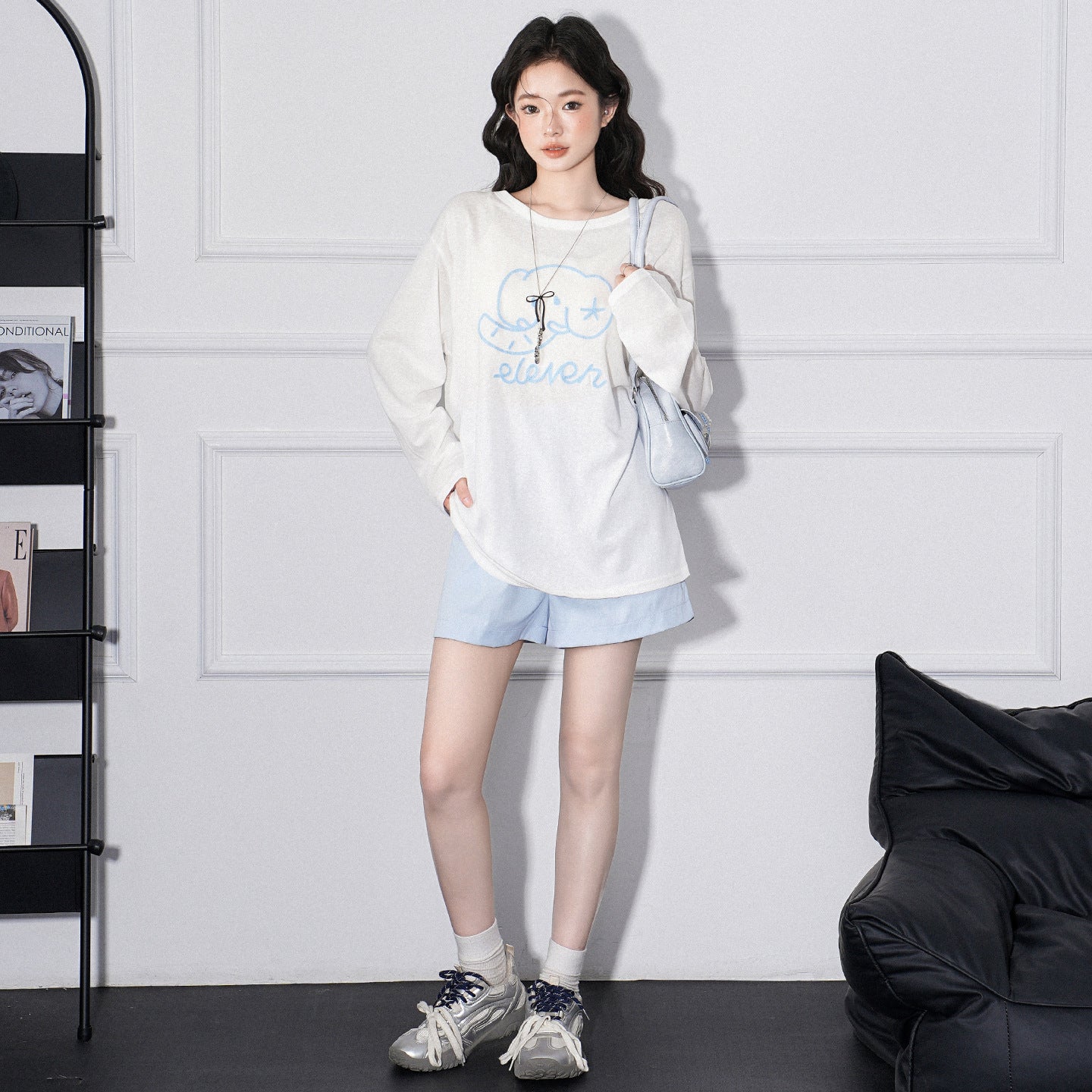 Elephant Embroidery Lightweight Sun Protection Long Sleeve T-Shirt Women Loose Round Neck Top