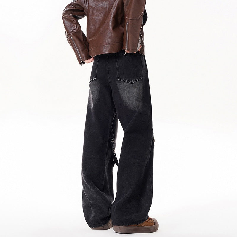 Relaxed Straight Leg Jeans Men Long Pants
