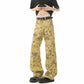 Yellow Mud Color Floral All-Over Jacquard Denim Pants
