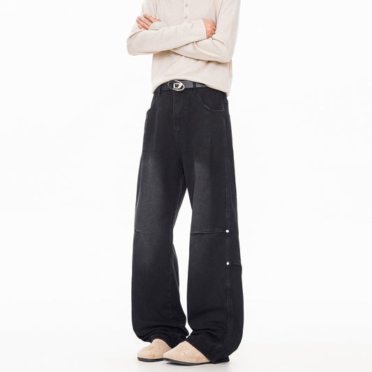 Streetwear Lightning Pattern Washed Denim Pants
