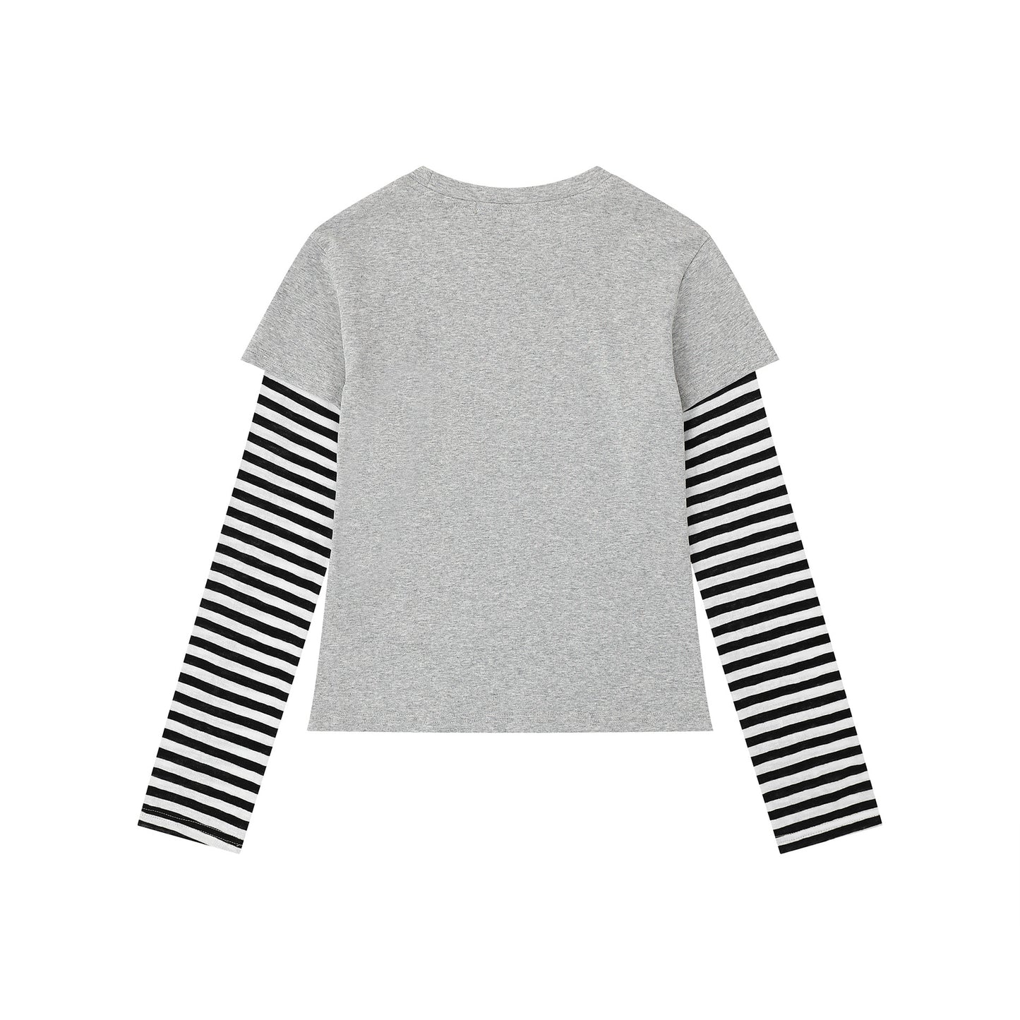 Heart False Two-Piece Long Sleeve Striped Sleeve Slim Fit Sweet Cool Style Top