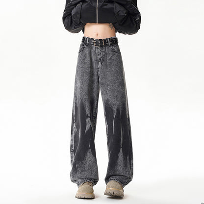 Dye-Printed Street-Style Denim Pants for Men