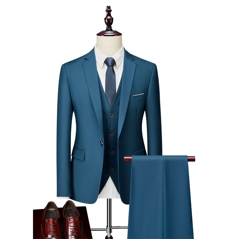 3 piece men's wedding suits fashion men's slim solid color business office suit sets large size men Blazer+ pants + vest