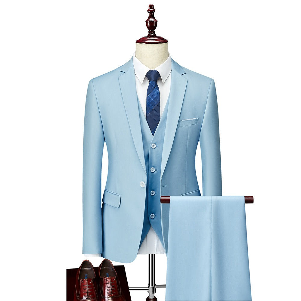3 piece men's wedding suits fashion men's slim solid color business office suit sets large size men Blazer+ pants + vest
