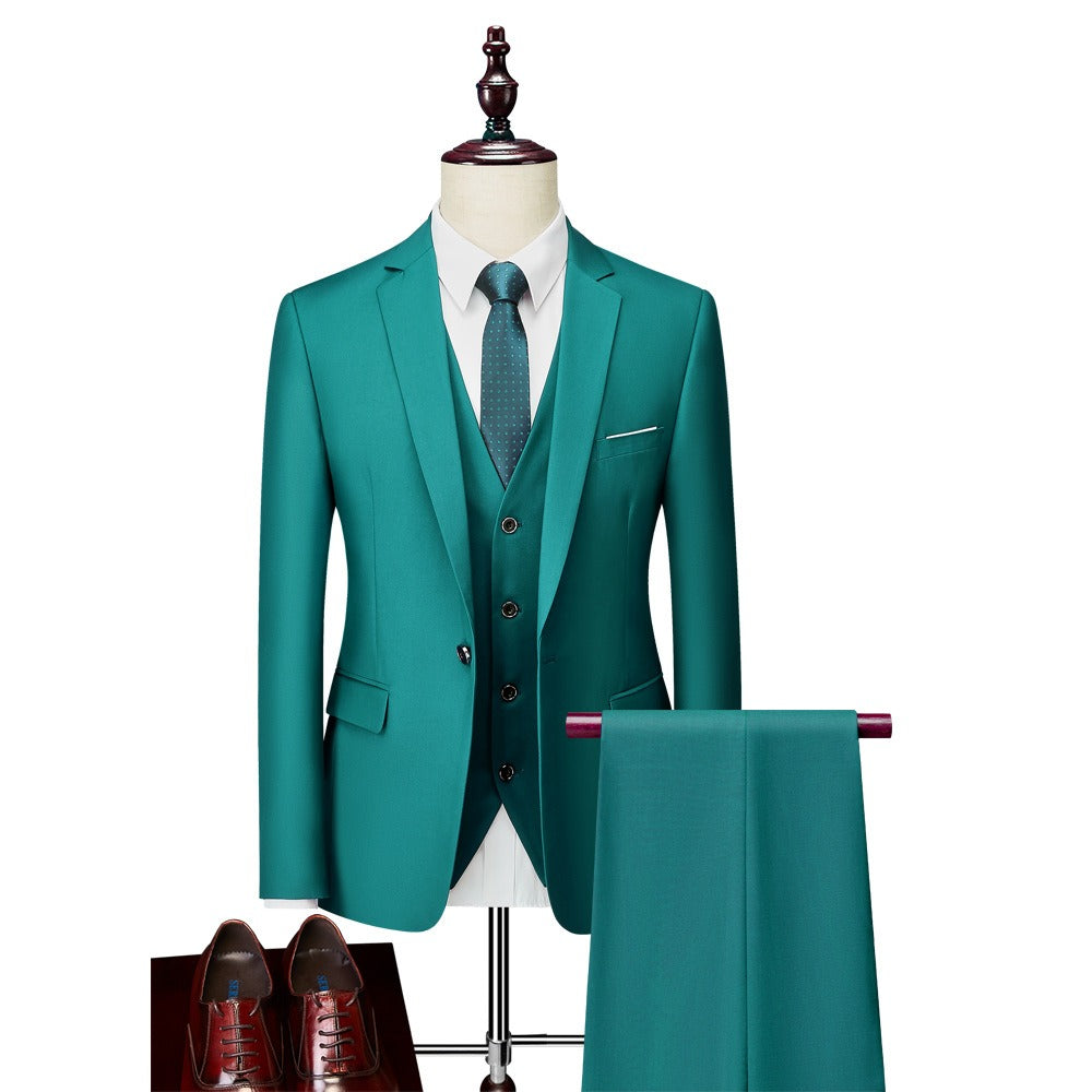 3 piece men's wedding suits fashion men's slim solid color business office suit sets large size men Blazer+ pants + vest