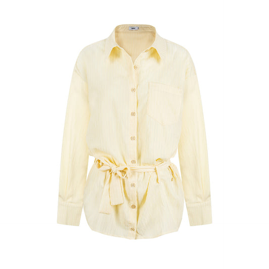 Belted Fitted Stripe Shirt Loose Slimming Sun Protection Top Date Outfit