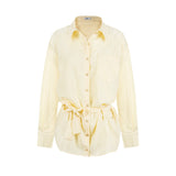 Belted Fitted Stripe Shirt Loose Slimming Sun Protection Top Date Outfit