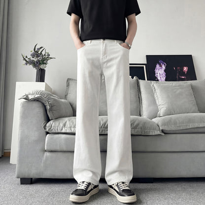 Slant Cut Flared Jeans Men Street Style Clean Fit Straight Leg Slim Flared Pants Vibe Trendy