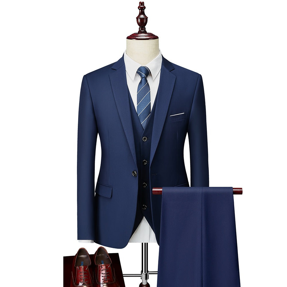 3 piece men's wedding suits fashion men's slim solid color business office suit sets large size men Blazer+ pants + vest