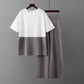 Spring Summer 2 Piece T-shirts Sets Womem Knitted Pleated Short Sleeve Pullover Outfits Elegant Wide Leg Capris Pants Suits