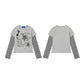 Heart False Two-Piece Long Sleeve Striped Sleeve Slim Fit Sweet Cool Style Top