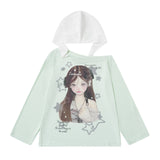 Star Print Top with Color-Block Hooded Long Sleeves