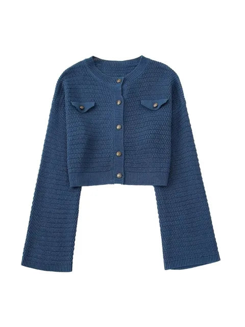 Fashion Knitted Women Coat Suits Metal Buttons Long Sleeve Sweater Cardigan Crop Top Female Shorts 2 Piece Sets New