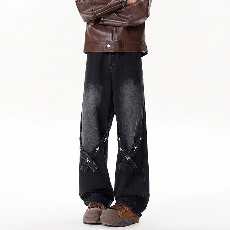 Relaxed Straight Leg Jeans Men Long Pants