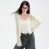 Hollow Linen Knit Cardigan for Women Lightweight Tie-Back Long Sleeve Shawl Cover-Up Top