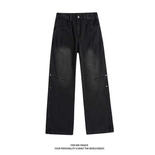 Street Style Studs Asymmetrical Straight Leg Jeans