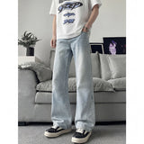 Slant Cut Flared Jeans Men Street Style Clean Fit Straight Leg Slim Flared Pants Vibe Trendy
