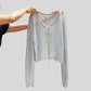 Hollow Linen Knit Cardigan for Women Lightweight Tie-Back Long Sleeve Shawl Cover-Up Top