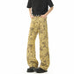 Yellow Mud Color Floral All-Over Jacquard Denim Pants