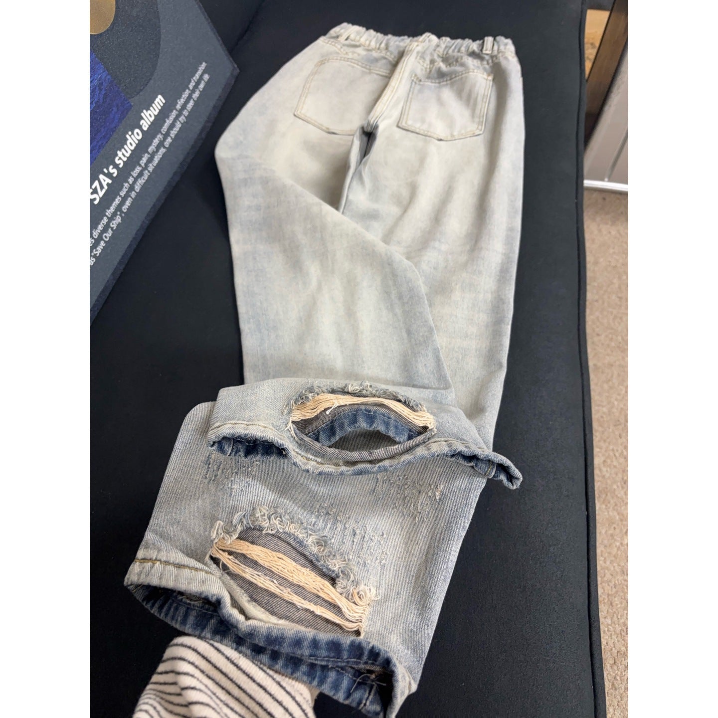 Vintage Street Style Distressed Rip-Off Denim Pants