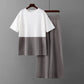 Spring Summer 2 Piece T-shirts Sets Womem Knitted Pleated Short Sleeve Pullover Outfits Elegant Wide Leg Capris Pants Suits