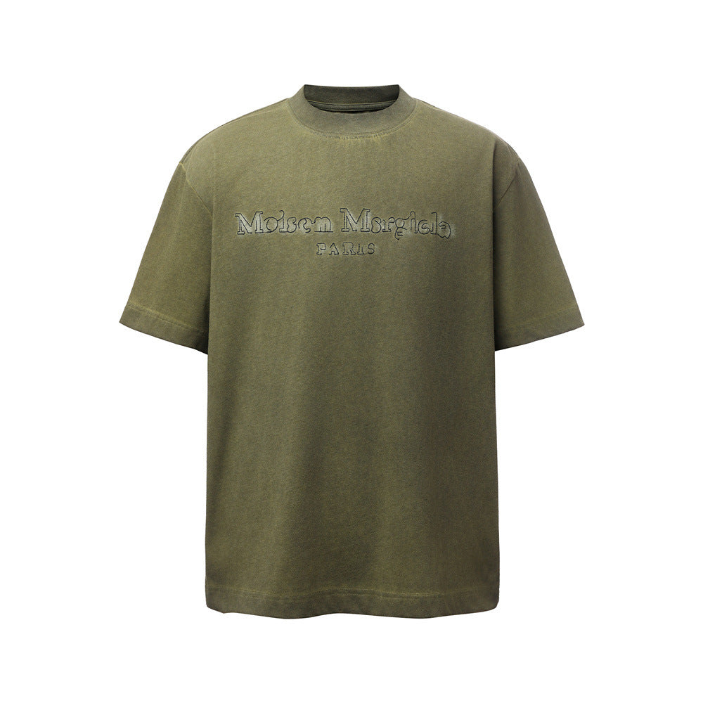 Embroidered old and dirty t-shirts with letters