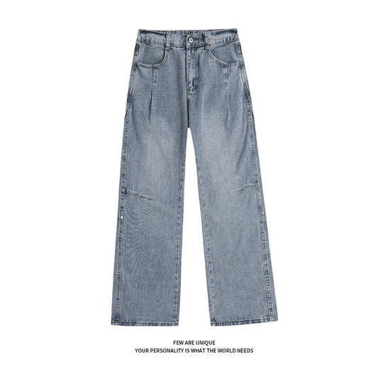 Street Style Studs Asymmetrical Straight Leg Jeans