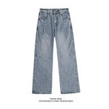 Street Style Studs Asymmetrical Straight Leg Jeans