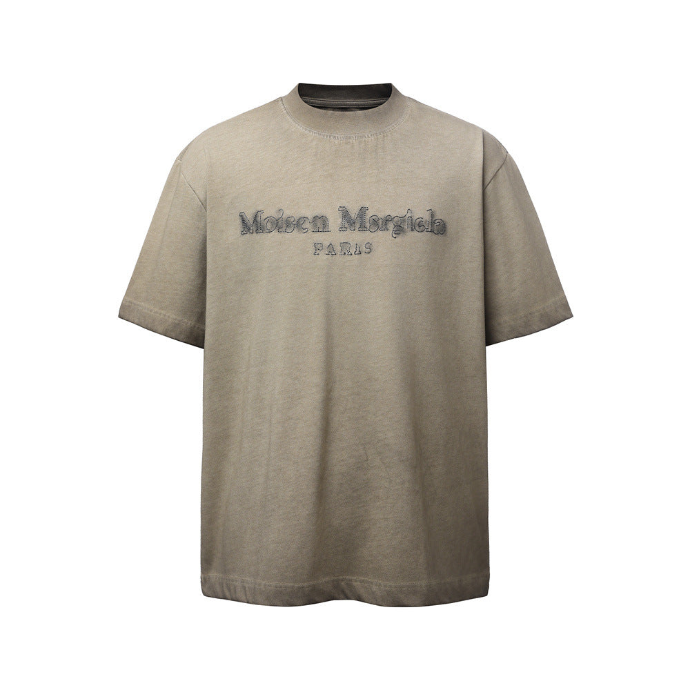 Embroidered old and dirty t-shirts with letters