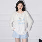 Elephant Embroidery Lightweight Sun Protection Long Sleeve T-Shirt Women Loose Round Neck Top