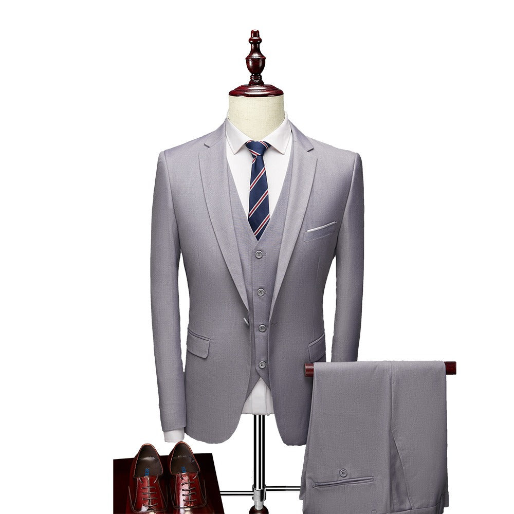 3 piece men's wedding suits fashion men's slim solid color business office suit sets large size men Blazer+ pants + vest