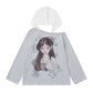 Star Print Top with Color-Block Hooded Long Sleeves