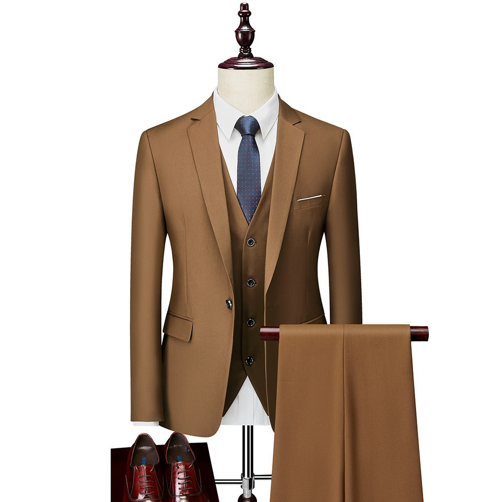 3 piece men's wedding suits fashion men's slim solid color business office suit sets large size men Blazer+ pants + vest