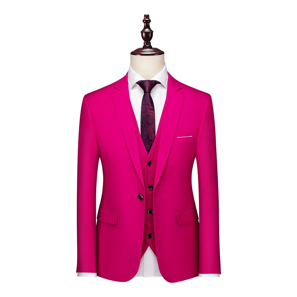 3 piece men's wedding suits fashion men's slim solid color business office suit sets large size men Blazer+ pants + vest