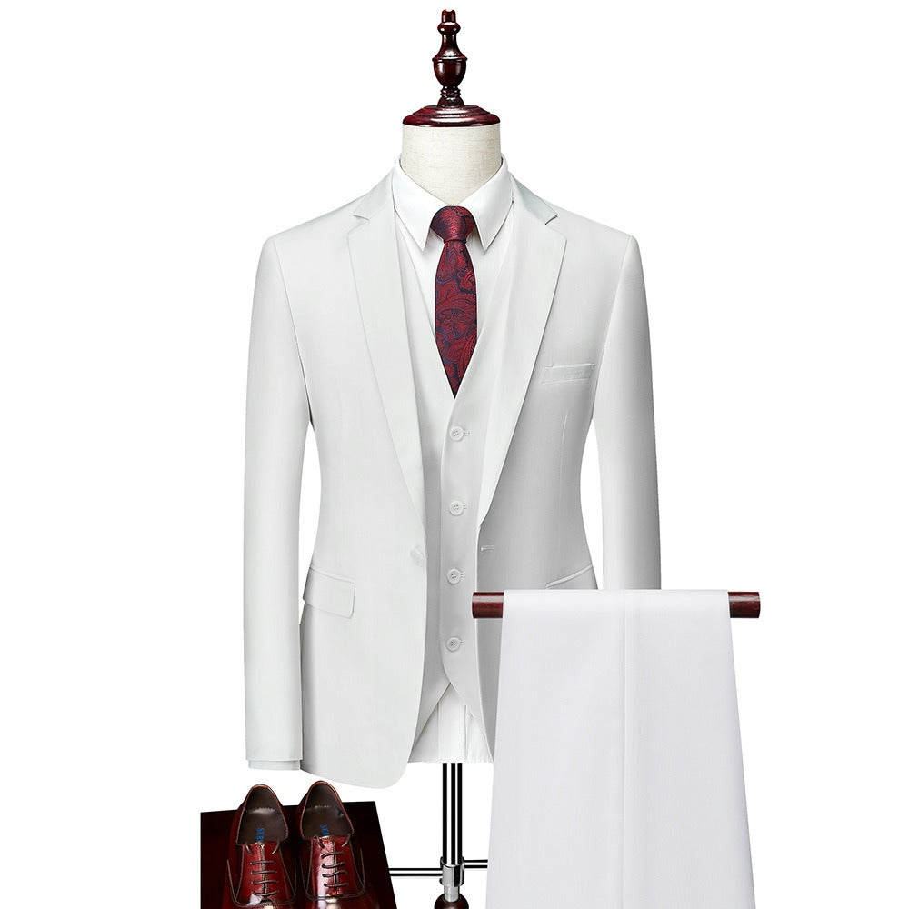 3 piece men's wedding suits fashion men's slim solid color business office suit sets large size men Blazer+ pants + vest