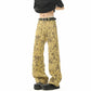 Yellow Mud Color Floral All-Over Jacquard Denim Pants