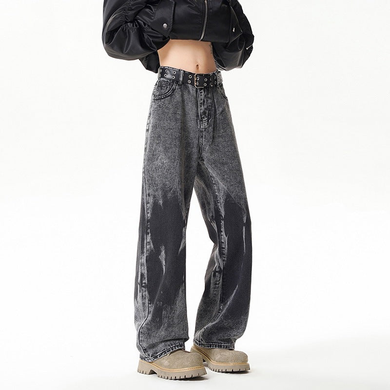 Dye-Printed Street-Style Denim Pants for Men