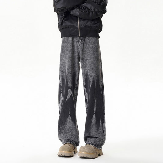 Dye-Printed Street-Style Denim Pants for Men