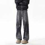 Dye-Printed Street-Style Denim Pants for Men